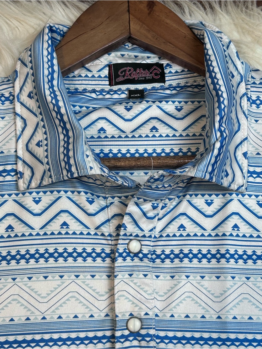 Rafter C Mens Western Microprint Polo Shirt Performance Mens XXL Blue Pearl Snap